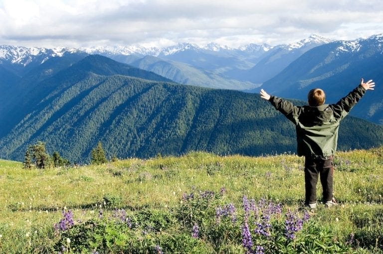boy on top of hurricane ridge, olympic national park, washington