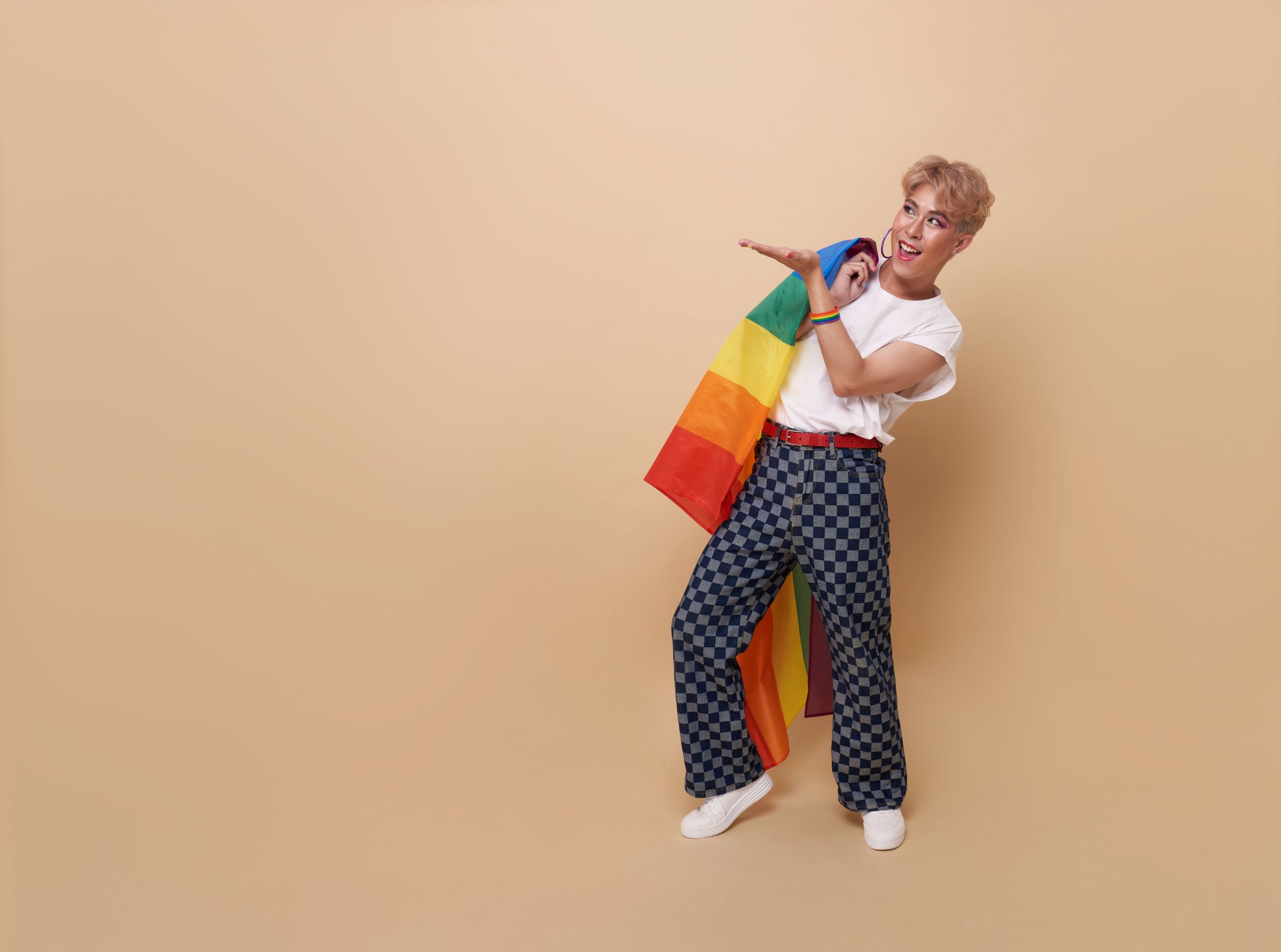 youth asian transgender lgbt with rainbow flag
